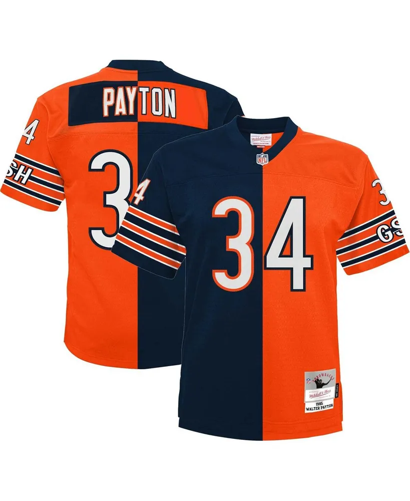Men's Mitchell & Ness Walter Payton Navy and Orange Chicago Bears Big and Tall Split Legacy Retired Player Replica Jersey