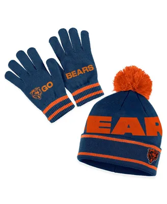Women's Wear by Erin Andrews Navy Chicago Bears Double Jacquard Cuffed Knit Hat with Pom and Gloves Set