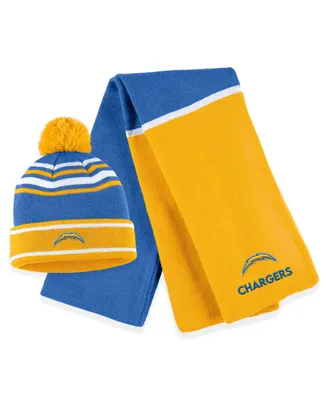 Women's Wear by Erin Andrews Powder Blue Los Angeles Chargers Colorblock Cuffed Knit Hat with Pom and Scarf Set