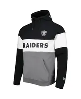 Men's New Era Silver and Black Las Vegas Raiders Colorblock Current Pullover Hoodie