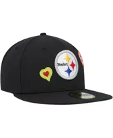 Men's New Era Black Pittsburgh Steelers Chain Stitch Heart 59FIFTY Fitted Hat