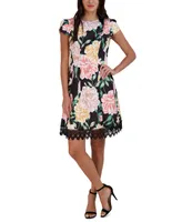 Donna Ricco Women's Lace-Hem Floral-Print Sheath Dress