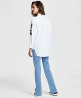 Dkny Jeans Womens Cotton Embroidered Logo Shirt Boerum High Rise Flare Leg Jeans
