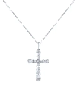 Diamond Round & Baguette Cross 18" Pendant Necklace (1/2 ct. t.w.)