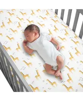 Lambs & Ivy Signature Giraffe Organic Cotton Fitted Crib Sheet - White/Yellow