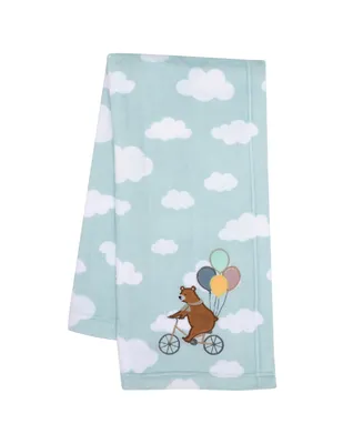 Bedtime Originals Up Up & Away Bear/Balloon/Cloud Soft Blue Fleece Baby Blanket