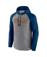 Men's Fanatics Heathered Gray, Navy Chicago Bears By Design Raglan Pullover Hoodie
