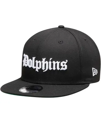 Men's New Era Black Miami Dolphins Gothic Script 9FIFTY Adjustable Snapback Hat