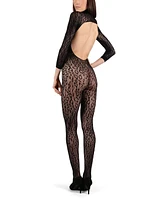 MeMoi Women's Wild Leopard Long Sleeve Seamless Body Stocking