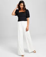 And Now This Women's Pleat-Front Wide-Leg Soft Pants