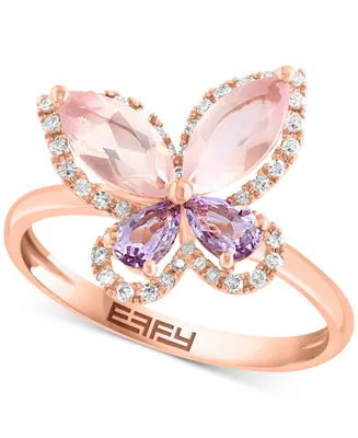 Effy Rose Quartz (1 ct. t.w.), Pink Amethyst (1/3 ct. t.w.) & Diamond (1/6 ct. t.w.) Butterfly Ring in 14k Rose Gold