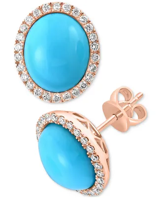 Effy Turquoise & Diamond (3/8 ct. t.w.) Oval Stud Earrings in 14k Gold