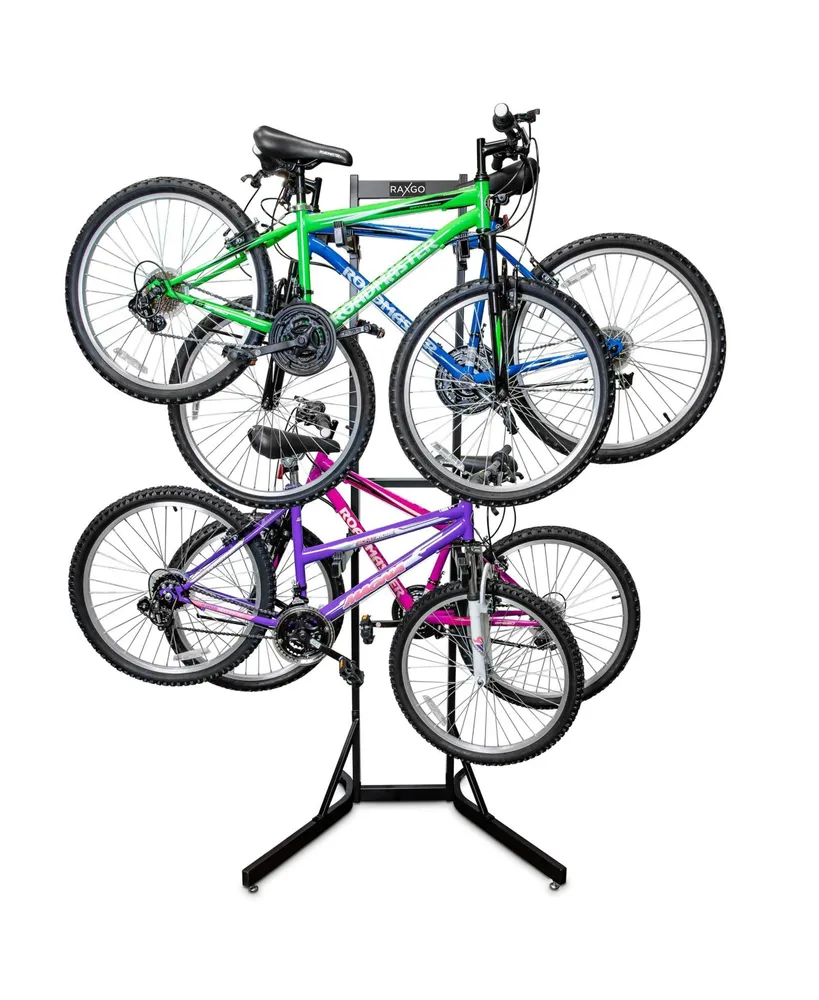 Raxgo Freestanding Garage Bike Rack, 4 Bike Rack with Hooks