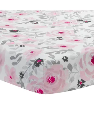 Bedtime Originals Blossom Pink/Gray Watercolor Floral Baby Fitted Crib Sheet