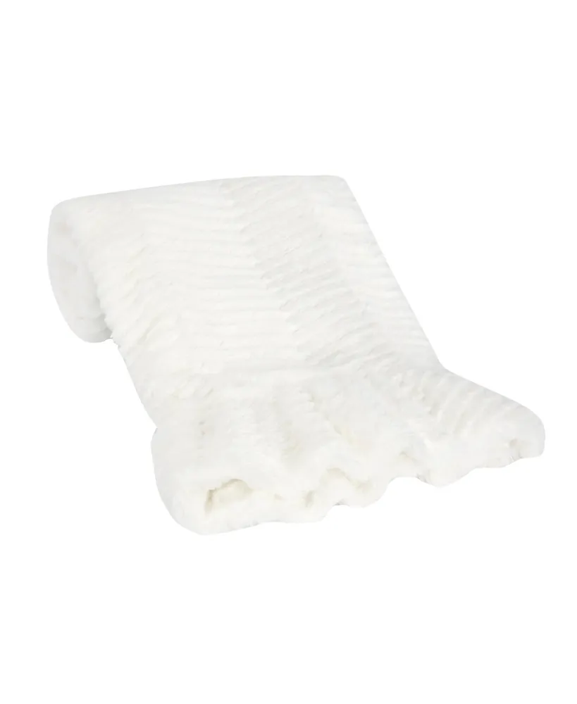 Lambs & Ivy Signature White Ruffled Lux Minky/Jersey Chevron Baby Blanket