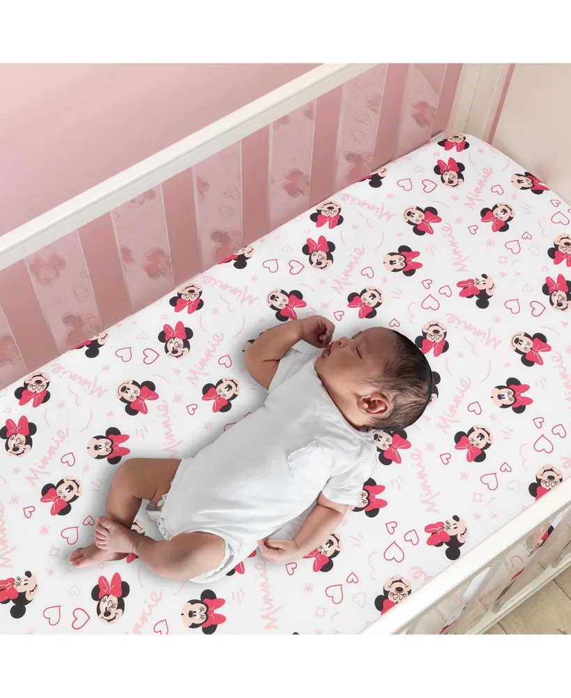Lambs & Ivy Disney Baby Minnie Mouse Love White/Pink Heart Fitted Crib Sheet