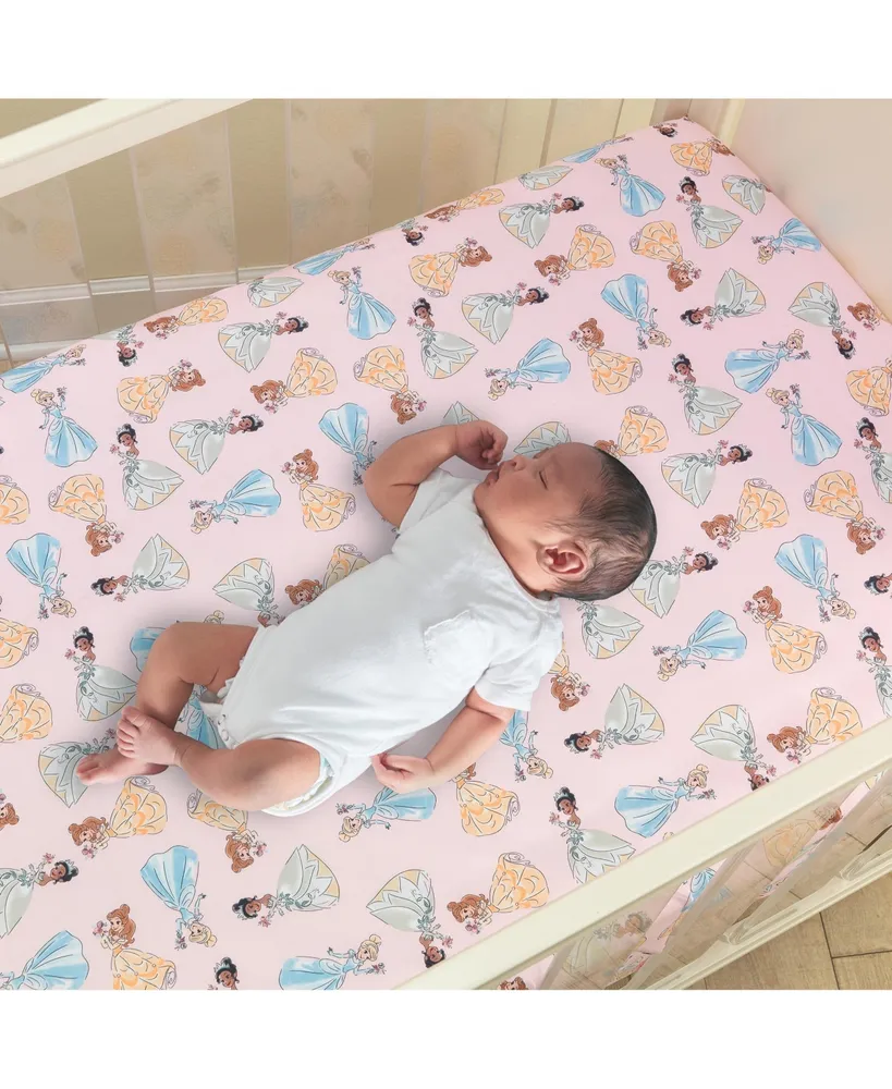 Lambs & Ivy Disney Princesses Pink Fitted Crib Sheet - Belle/Tiana/Cinderella