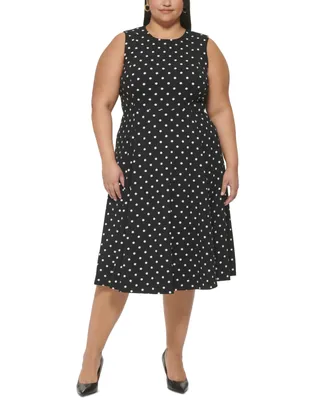 Calvin Klein Plus Dot-Print Fit & Flare Dress