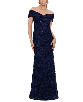 Xscape Petite Off-The-Shoulder Lace Gown