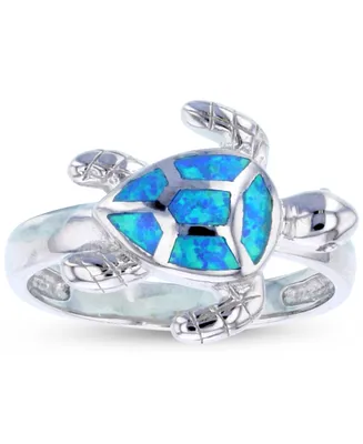 Lab-Grown Opal Inlay Turtle Ring Sterling Silver