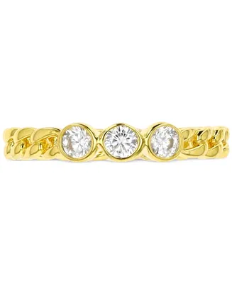 Cubic Zirconia Trio Link Ring Sterling Silver or 14k Gold Over
