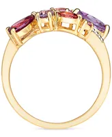 Mixed Gemstone Double-Row Swirl Wave Ring in 14k Gold Over Sterling Silver