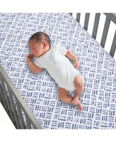 Lambs & Ivy Signature Crosshatch Organic Cotton Navy Blue Fitted Crib Sheet