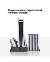 Wasserstein 3-in-1 Playstation 5 Vertical Cooling Stand with DualSense Controller Charging Station, Cooling Fan, and Video Games Storage