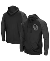 Men's Colosseum Black Oklahoma Sooners Blackout 3.0 Tonal Raglan Full-Zip Hoodie