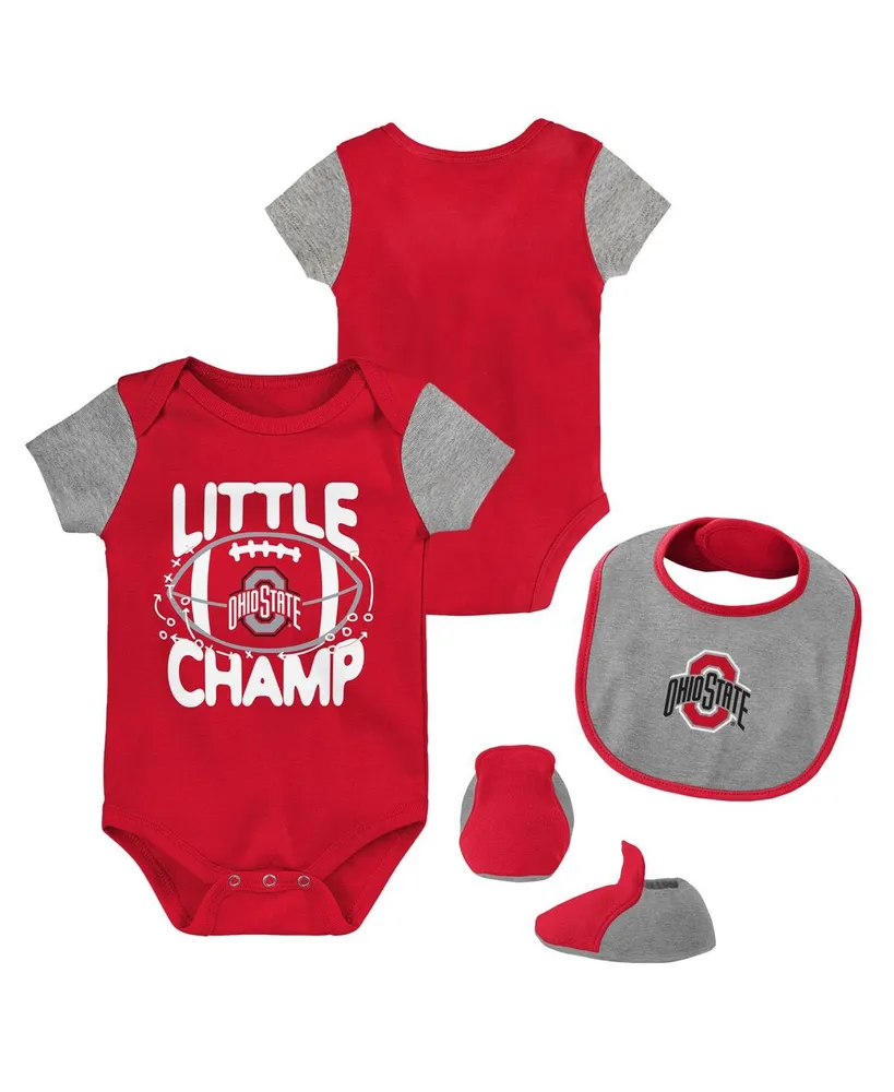 Newborn and Infant Boys and Girls Scarlet, Heather Gray Ohio State Buckeyes Little Champ Bodysuit Bib & Booties Set