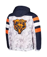 Men's Starter White, Navy Chicago Bears Thursday Night Gridiron Raglan Half-Zip Hooded Jacket