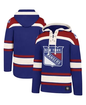 Men's '47 Brand Blue, Red New York Rangers Superior Lacer Pullover Hoodie