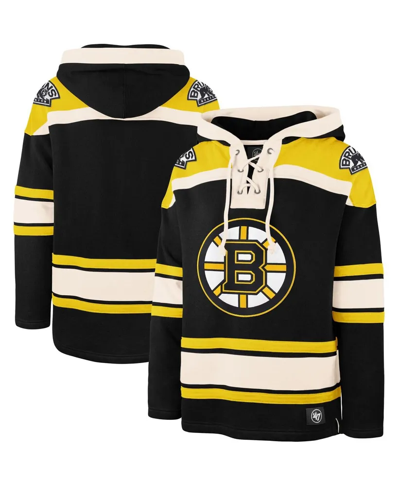 Men's '47 Brand Black, Gold Boston Bruins Superior Lacer Pullover Hoodie