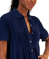 Style & Co Petite Pintuck Short-Sleeve Button-Front Shirt, Created for Macy's