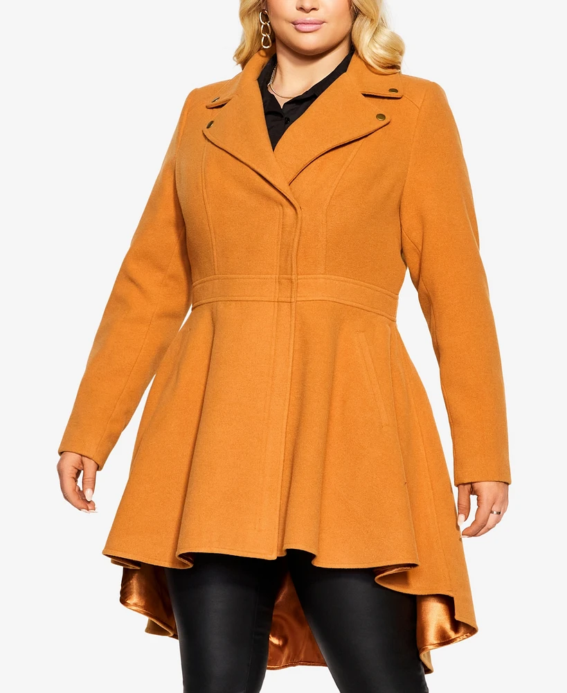 City Chic Women's Hi Lo Frill Coat