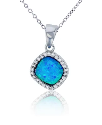 Macy's Created Opal Inlay and Cubic Zirconia Necklace in Sterling Silver