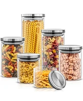 JoyJolt Storage Jars with Airtight Stainless Steel Lids, Set of 6