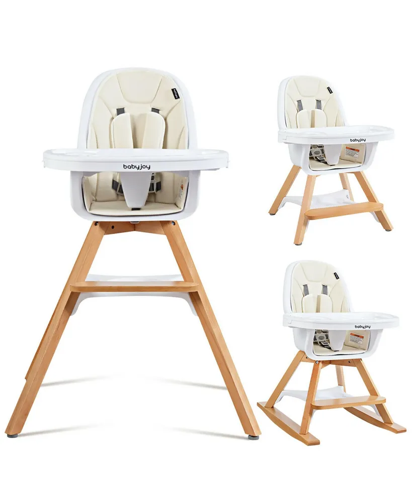 3-in-1 Convertible Wooden Baby High Chair Tray Adjustable Legs