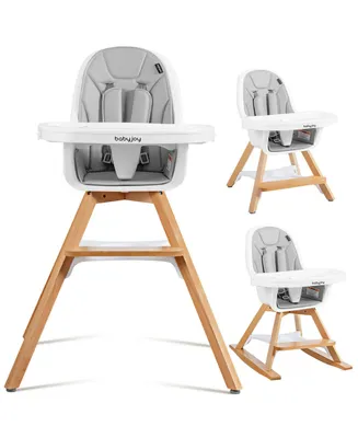 3-in-1 Convertible Wooden Baby High Chair Tray Adjustable Legs