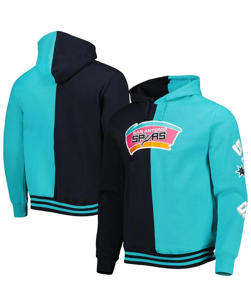 Men's Mitchell & Ness Black, Teal San Antonio Spurs Hardwood Classics Split Pullover Hoodie