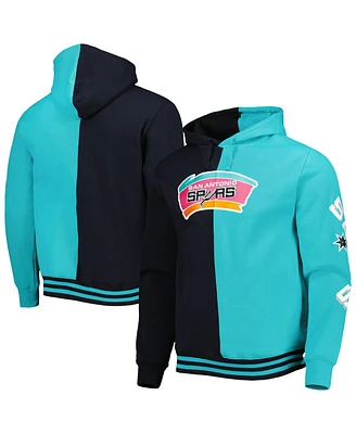 Men's Mitchell & Ness Black, Teal San Antonio Spurs Hardwood Classics Split Pullover Hoodie