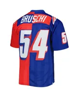 Men's Mitchell & Ness Tedy Bruschi Royal, Red New England Patriots 1996 Split Legacy Replica Jersey