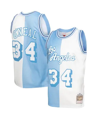 Men's Mitchell & Ness Shaquille O'Neal Powder Blue, White Los Angeles Lakers Hardwood Classics 1996-97 Split Swingman Jersey