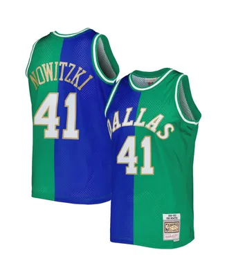 Men's Mitchell & Ness Dirk Nowitzki Blue, Green Dallas Mavericks Hardwood Classics 1998-2019 Split Swingman Jersey