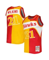 Men's Mitchell & Ness Dominique Wilkins Yellow, Red Atlanta Hawks Hardwood Classics 1986-87 Split Swingman Jersey