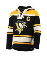 Men's '47 Brand Mario Lemieux Black Pittsburgh Penguins Retired Player Name and Number Lacer Pullover Hoodie