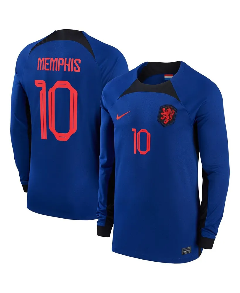 Men's Nike Memphis Depay Blue Netherlands National Team 2022/23 Away Breathe Stadium Replica Player Long Sleeve Jersey