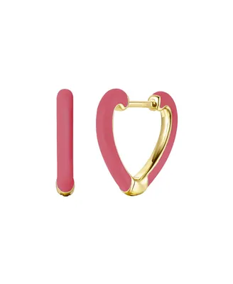 Rachel Glauber Children's 14k Gold Plated with Magenta-Red Enamel Inlay Heart Hoop Earrings
