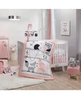 Lambs & Ivy Forever Friends White/Pink/Gray Woodland Fox/Owl 4-Piece Nursery Crib Baby Bedding Set