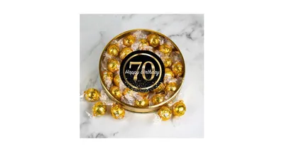 70th Birthday Candy Gift Tin with Chocolate Lindor Truffles by Lindt Large Plastic Tin with Sticker - Assorted Pre